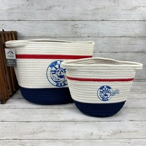 2 Pack Woven Baskets Cotton Rope Storage Baskets w Handles New York Red Wht blue